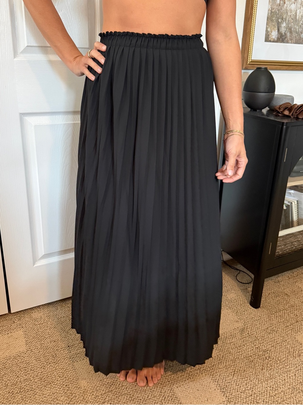 J. Crew Black Pleated Maxi Skirt